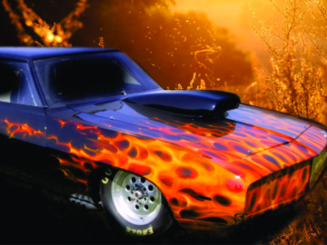 Real fire custom painted car flames
