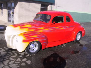 1937  Ford coupe with traditional custom painted flames